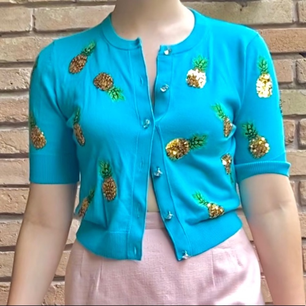 Alice + Olivia Pineapple Cropped Cardigan Sweater